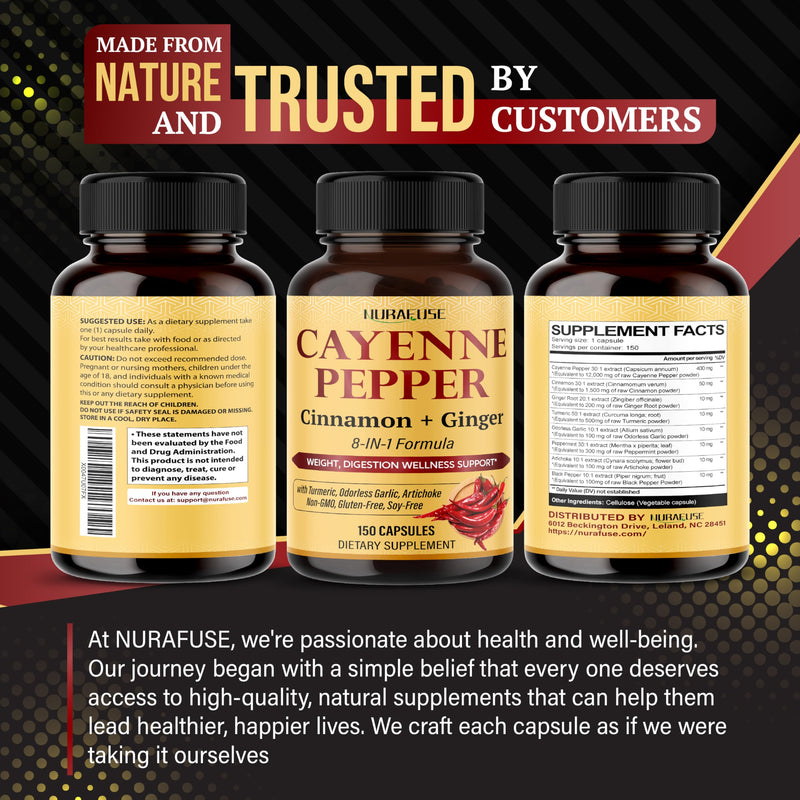 [Australia] - Cayenne Pepper 8-in-1 Formula - with Cinnamon, Ginger Turmeric, Odorless Garlic, Artichoke Non-GMO, Gluten-Free, Soy-Free 150 count (pack of 1) 