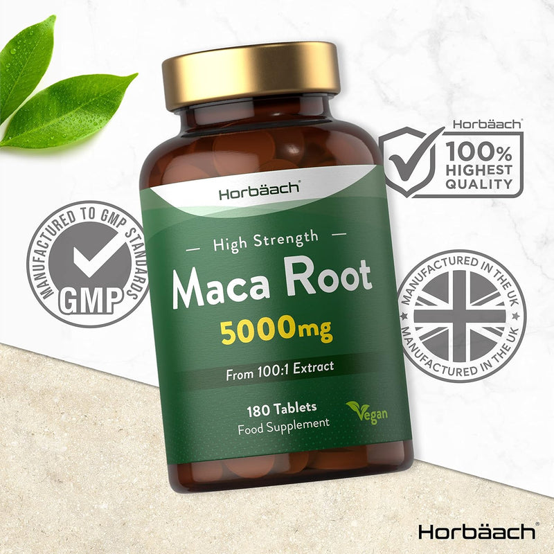 [Australia] - Maca Root 5000mg | 180 Vegan Tablets | High Strength Peruvian Maca Root Extract | Natural Booster Supplement for Men | Non-GMO, Gluten Free | No Artificial Preservatives 