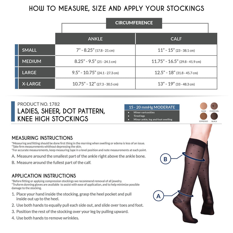 [Australia] - Truform Sheer Compression Stockings, 15-20 mmHg, Women's Knee High Length, Pattern Knit, Nude, Large Nude Dot Pattern Medium (1 Pair) 