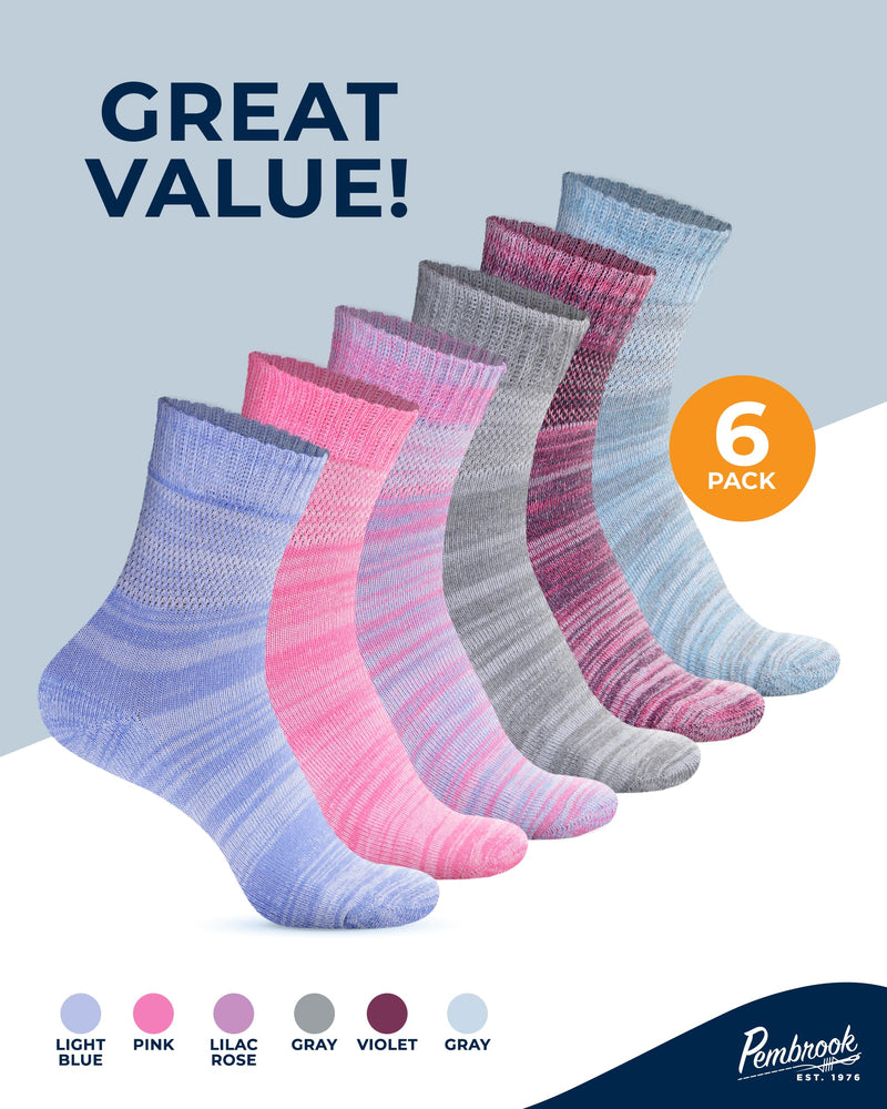 [Australia] - Pembrook Bamboo Viscose Diabetic Socks for Women & Men - 6 Pairs Ankle Neuropathy Socks for Swollen Feet | SpaceDye6 Space Dye - 6 Pairs Large 