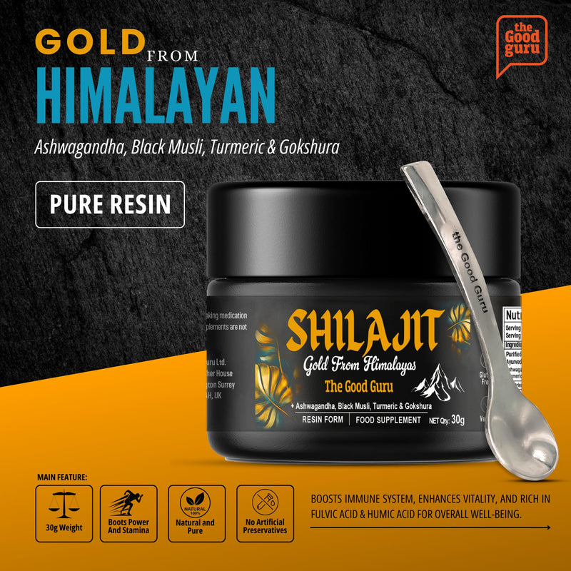 Shilajit 30g | 500 mg -with Ashwagandha, Black Musli, Turmeric & Gokshura - Original Gold from Himalayan Shilajit |100% Pure Resin Shilajit Shilajit | Vegan-Friendly Gold Shilajit