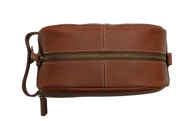 Timberland Men's Leather Toiletry Bag Travel Kit Accessory Cognac
