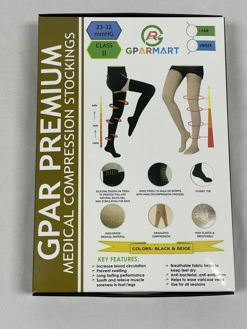 [Australia] - GPAR PREMIUM Medical compression stockings class 2, unisex, 23-32 mmHG, toe-closed thigh-high stockings for varicose veins, edema, leg pain, thrombosis XL Black 