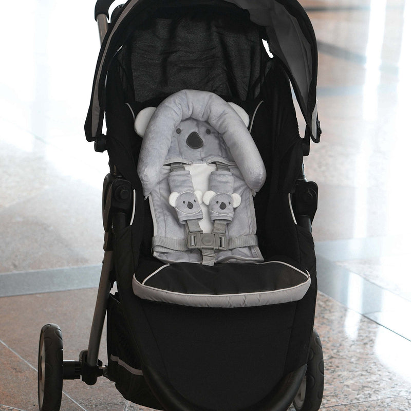 [Australia] - Travel Bug Baby & Toddler 3-Piece Head Support & Strap Covers Set for Car Seats, Strollers & Bouncers … (Koala) Grey/White 