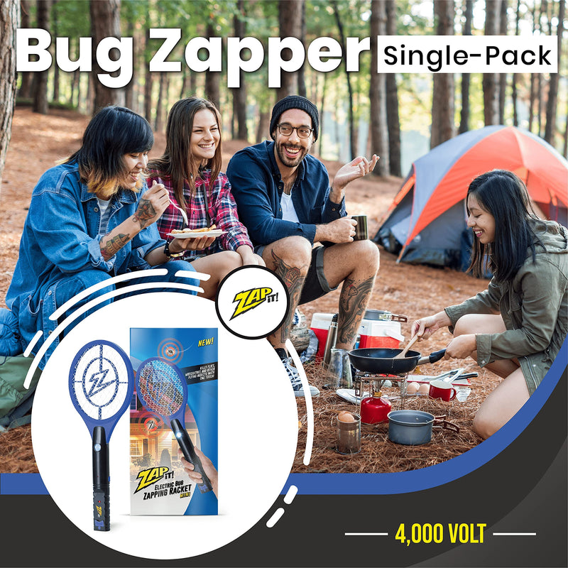 [Australia] - ZAP IT! Bug Zapper Rechargeable Electric Fly Swatter Racket, 4,000 Volt, USB Charging Cable Mini Blue 