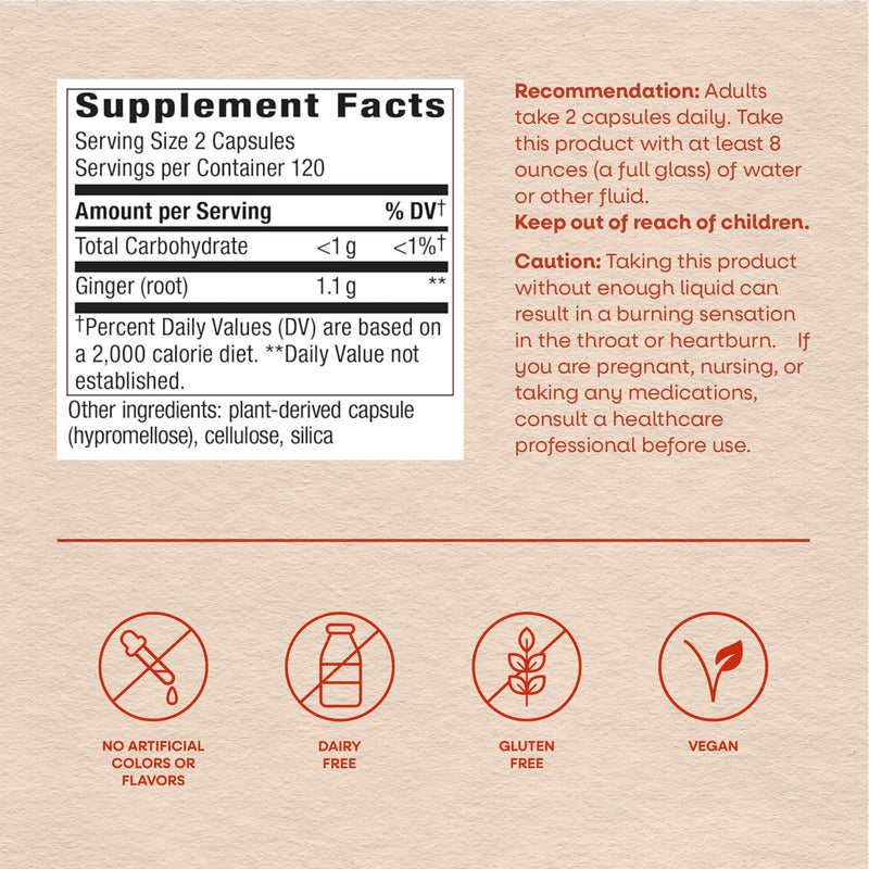 Nature's Way Ginger Root Capsules,1,100 mg per Serving, Vegan, 240 ct | Non-GMO Project Verified Ginger Supplement for Digestive Comfort and Motion-related Nausea Support*, 240 Capsules 240 Count (Pack of 1)