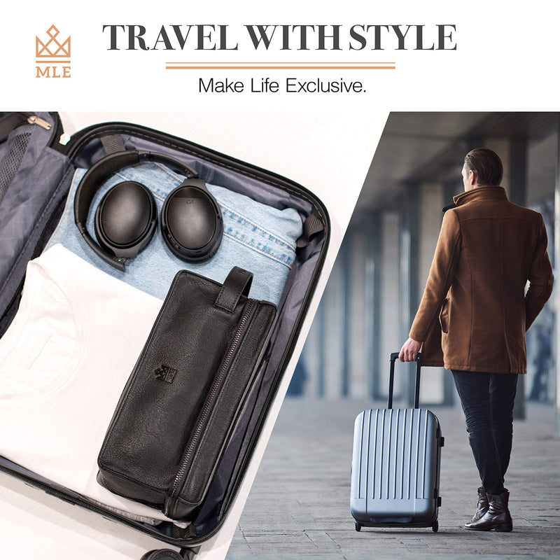 MAKE LIFE EXCLUSIVE Men's Leather Toiletry Bag, Travel Dopp Kit, Shave Kit | Waterproof, Razor & Cologne Compartments, Grooming Organizer for Travel – Men's Gift Midnight Black 2 - Compartment