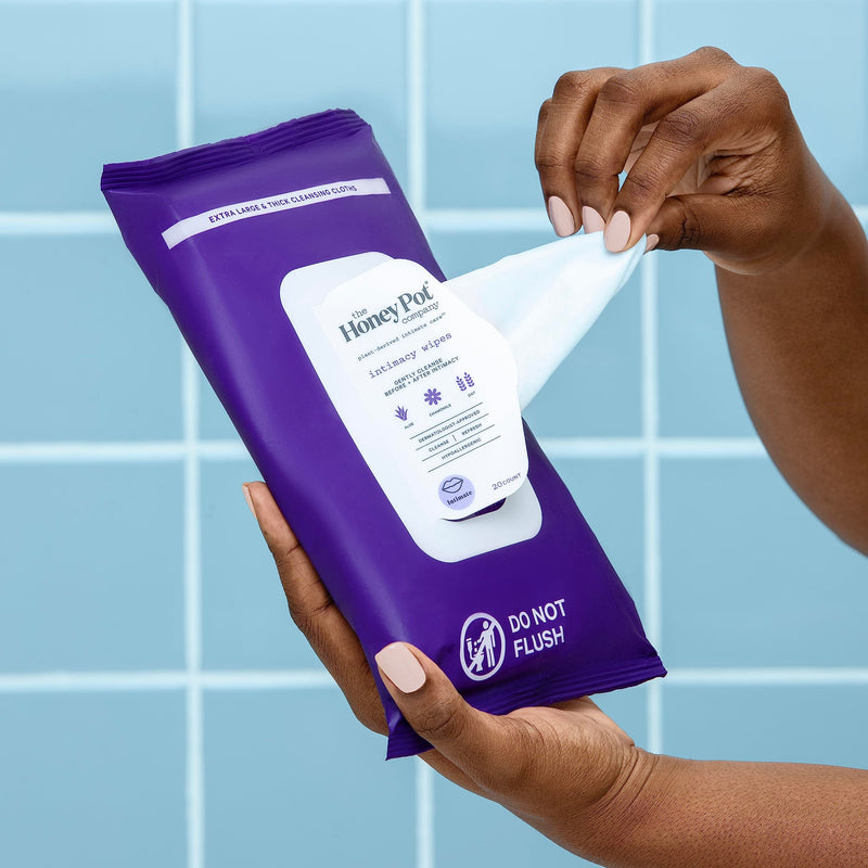 [Australia] - The Honey Pot Company - Intimacy Cleansing Wipes - PH Balancing, Paraben Free, Feminine Products - Ultra-thick and Extra Large Cleansing Cloths for the Bedroom - 20 ct. 