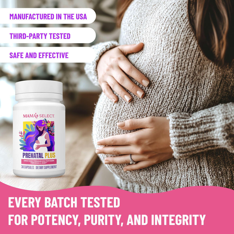 [Australia] - Mama's Select Prenatal Vitamins for Women ‚Äì Allergen-Free, MTHFR Friendly, Methylated Folate & B Vitamins, Easy-to-Digest, Supports Fetal Development, Once Daily, Vegan, No Biotin 30 Count - Prenatal Plus (Pack of 1) 