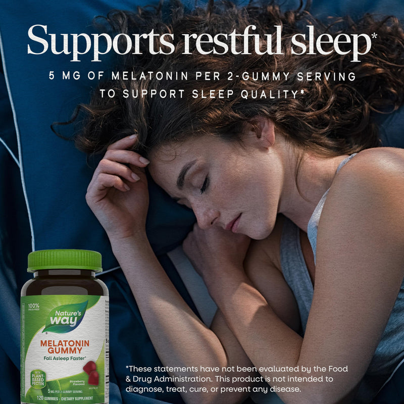 Nature's Way Adult Melatonin Gummies, Sleep Support*, Strawberry, 120 ct | 5 mg Melatonin per 2-Gummy Serving, Helps Support Restful Sleep*, Fall Asleep Faster*, Strawberry Flavored 120 Count (Pack of 1)