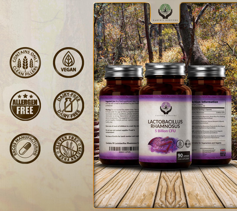 EN Lactobacillus Rhamnosus | 90 High Strength Rhamnosus Probiotic Capsules - 5 Billion CFU L-Rhamnosus Probiotics per Serving | Non-GMO, Gluten, Dairy & Allergen Free | Made in The UK