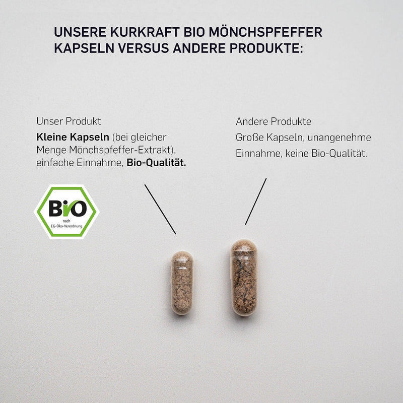 [Australia] - KURKRAFT ORGANIC chasteberry capsules, high dosage (4:1 extract) - particularly small capsules - genuine organic Vitex Agnus Castus - from organic farming - carefully produced in Germany 