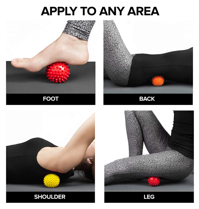 [Australia] - Spiky Massage Balls for Feet, Back, Hands, Muscles - Firm, Medium and Soft Spiked Massager Rollers for Plantar Fasciitis, Exercise, Neuro-Balance, Physical Therapy, 3-inch 