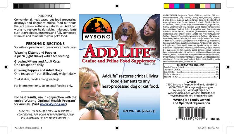 Wysong Addlife Canine/Feline Food Supplement For Dog/Cat - 9 Ounce Bottle - PawsPlanet Australia