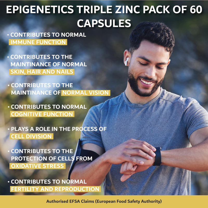 Triple Zinc 25mg | Zinc Ascorbate, Picolinate & Citrate | 60 Vegan Friendly Capsules UK Made | Long 2 Month Supply by Epigenetics Supplements