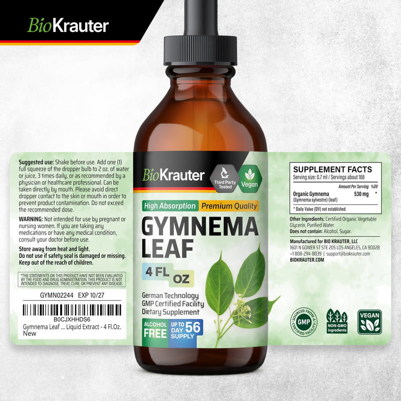 [Australia] - BIO KRAUTER Gymnema Sylvestre Extract Drops - Alcohol and Sugar Free - Vegan Gymnema Leaf Extract 4 Fl.Oz. 4 Fl Oz (Pack of 1) 