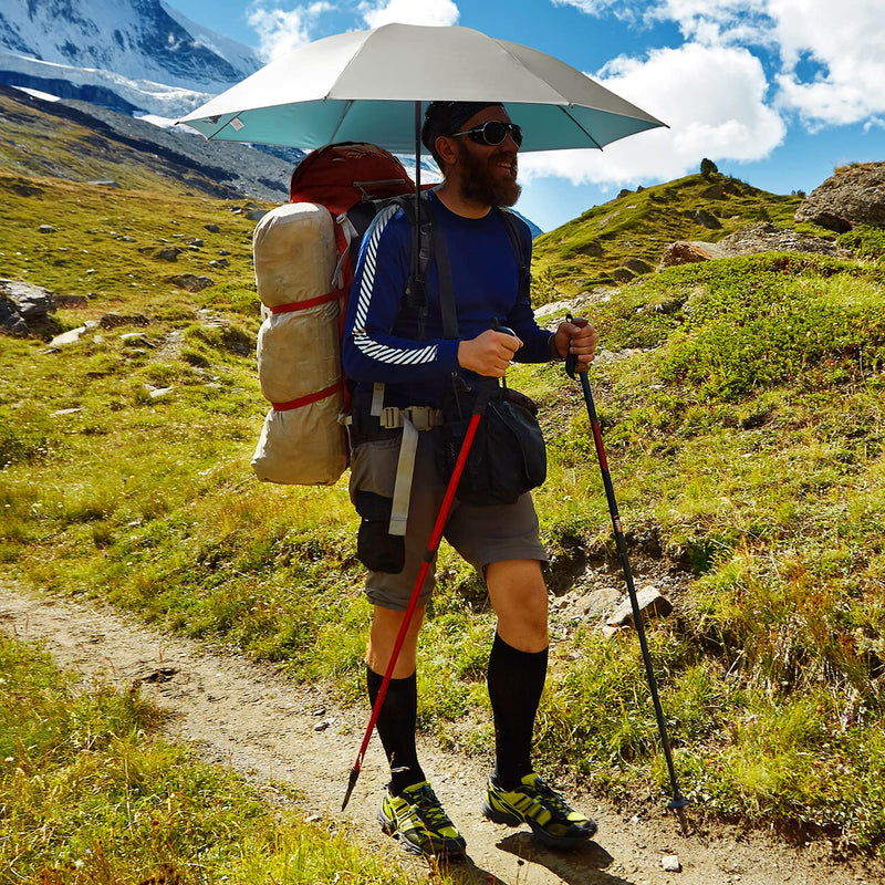 G4Free Hiking Umbrella UPF 50+ Compact Ultralight for Trekking Backpacking | Collapsible Folding Small umbrella, Sun & Rain Protection, Reflective Silver fabric, Trekking Umbrella for Desert Travel Lake Blue