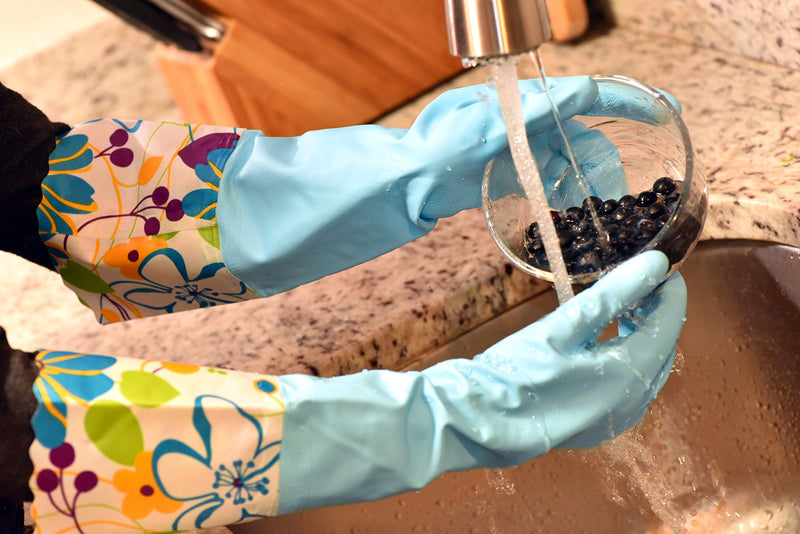 [Australia] - 2 PAIRS Household Gloves Latex Free Cleaning Gloves with Soft Lining Long Cuff waterproof Medium (Pack of 2) Pink/Blue 