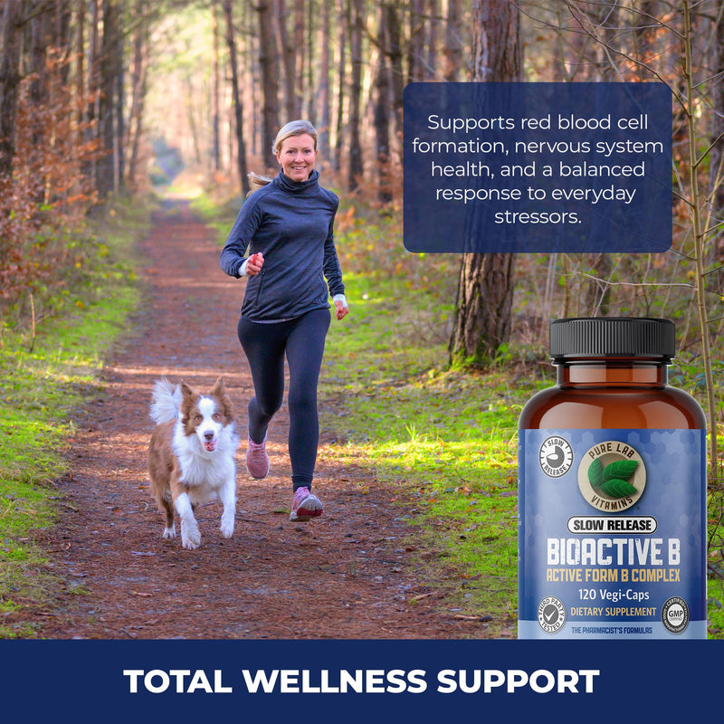 Pure Lab Vitamins Slow Release BioActive B Complex | 120 Vegi-Caps | Slow release formula, methylated B vitamins, Vegan, third-party tested