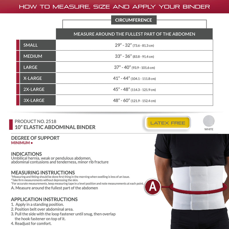 OTC Abdominal Binder, 10-Inch Chest and Rib Panel Support for Men and Women, Elastic, White, 3X-Large 3X-Large (Pack of 1)