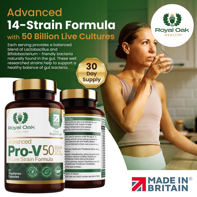 Advanced Pro-V – 50 Billion CFU | 14-Strain Probiotic Formula with Clinically Informed Species | 60 Vegetarian Capsules | UK Made | Gut & Immune Support | Non-GMO