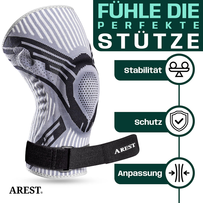 [Australia] - AREST knee support with compression band for women and men - compression knee support with side stabilizers for meniscus and osteoarthritis - knee sports bandage (M) 