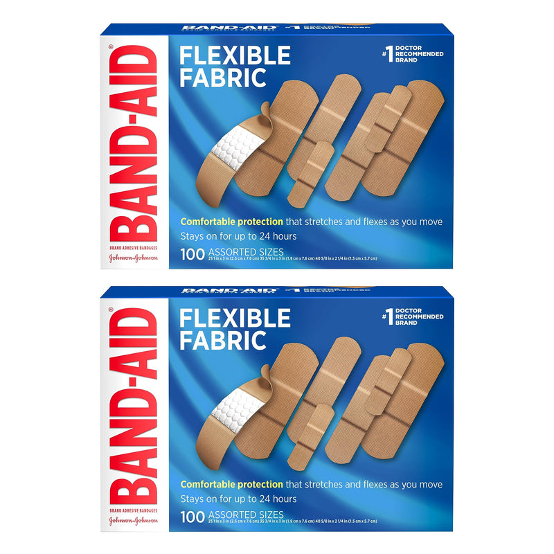 Band-Aid Brand Flexible Fabric Adhesive Bandages for Comfortable Flexible Protection, Twin Pack, 2 x 100 ct 100 Count (Pack of 2) All One Size