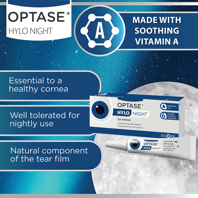 Optase HYLO Night Gel for Dry Eyes - Preservative Free Lubricant Ointment for Nighttime Dry Eye Relief from Blepharitis and Styes - .18 oz