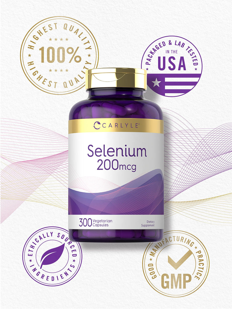 [Australia] - Carlyle Yeast Free Selenium Supplement | 200mcg | 300 Capsules | Vegetarian, Non-GMO, and Gluten Free Mineral Formula | L-Selenomethionine | Value Size 300 Count (Pack of 1) 