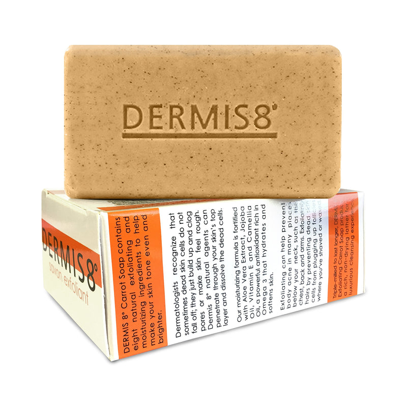 Dermis 8 Exfoliating Beauty Bar Soap with Carrot & Camellia Oil, 200gr 7.05 Ounce (Pack of 1)