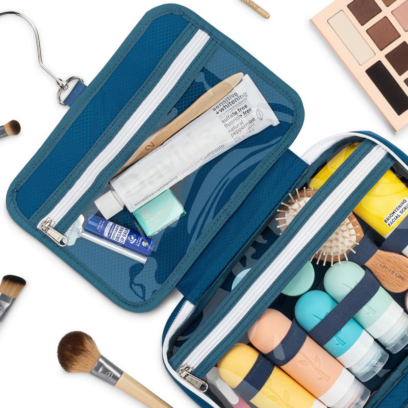 Eco Sun Hanging Travel Toiletry Bag — Designed in Hawaii — Water-Resistant Travel Organizer for Bathroom Accessories (Blue) Blue
