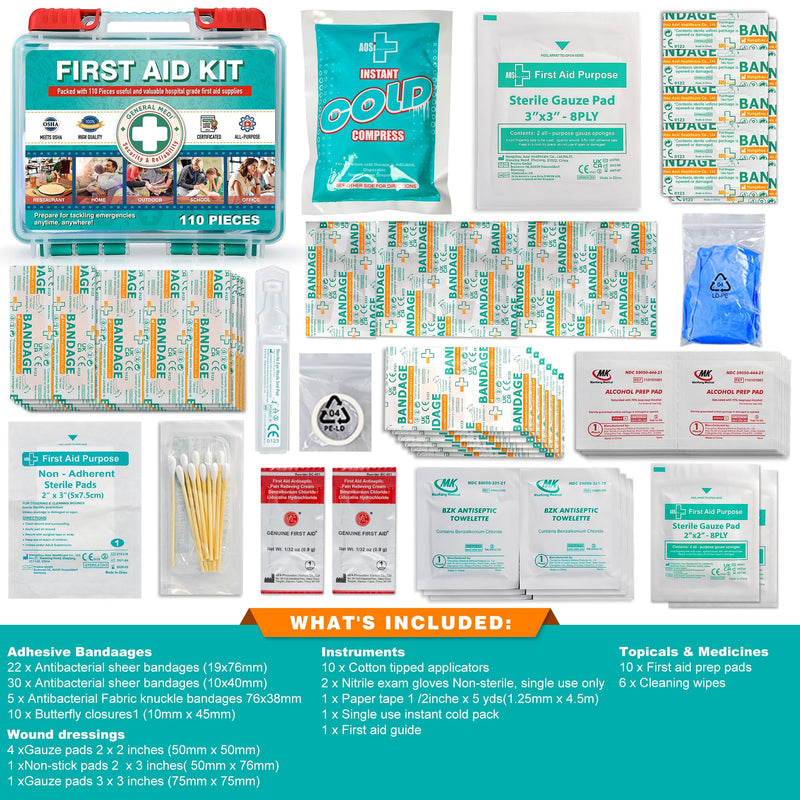 [Australia] - General Medi 110 Pieces Small First Aid Kit - HardCase First Aid Box - Contains Premium Medical Supplies for Travel, Home, Office, Vehicle, Camping, Workplace & Outdoor 