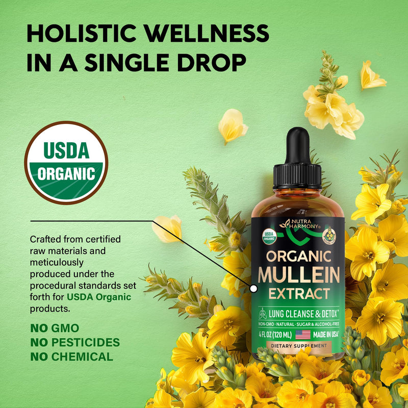 [Australia] - USDA Organic Mullein Drops for Lungs - Mullein Leaf & Licorice Extract Supplement - Made in USA - Lung & Bronchial Cleanse for Smokers - Respiratory Health Support - As Liquid, Tincture, Tea - 4 fl oz 