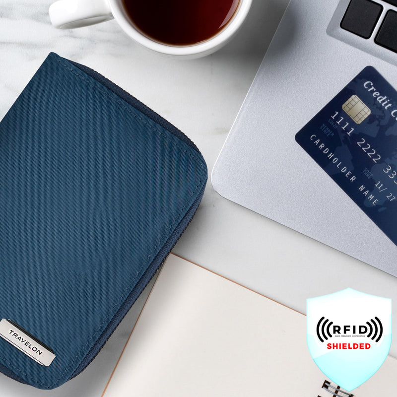 Travelon RFID Blocking Passport Zip Wallet 4.5”W x 6”H x 0.75”D Ocean