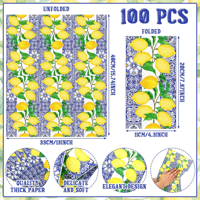 [Australia] - Tinlade 100 Pcs Disposable Hand Towels for Bathroom Guest Towels Disposable Bathroom Hand Towels Guest Towels Decorative Bathroom Napkins for Party Dinners Wedding (Lemon) Lemons 