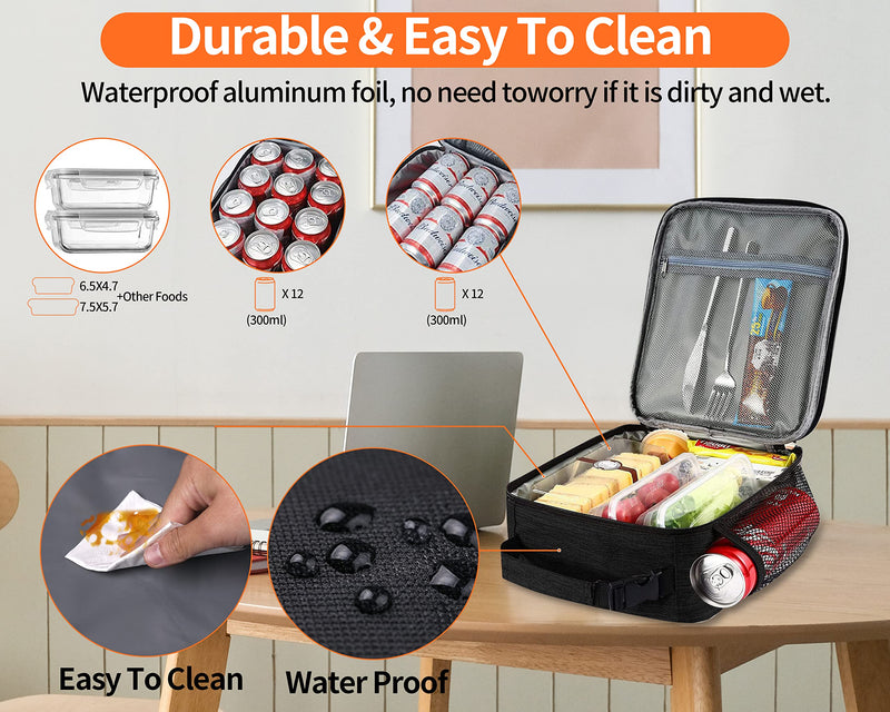 [Australia] - Lunch Box for Men Youth Kid Boys Girls Teen Adult - Reusable Lunch Bag Men - Insulated Small LunchBox Black 