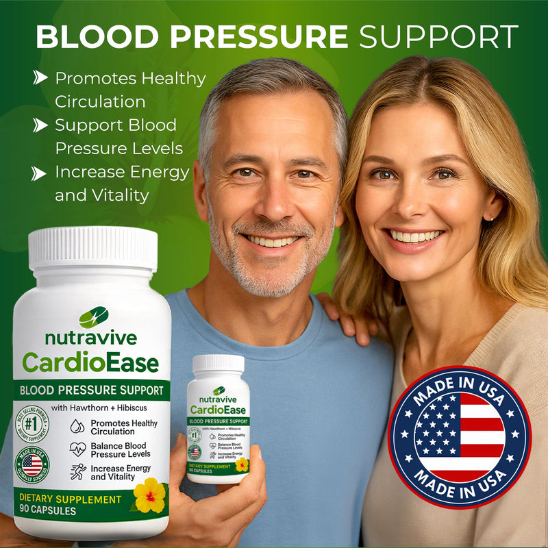 [Australia] - Nutravive Blood Pressure Support Supplement ‚Äì Natural Heart & Circulation Support with Hawthorn, Garlic, Olive Leaf, Hibiscus & B12 ‚Äì USA Made, GMP Facility - 90 Capsules 