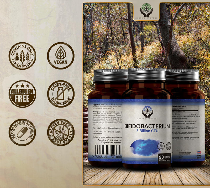 EN Bifidobacterium Probiotics | 90 High Strength Bifidobacterium Probiotic Capsules - 5 Billion CFU Bifi per Capsule | Non-GMO, Gluten & Allergen Free | Manufactured in the UK