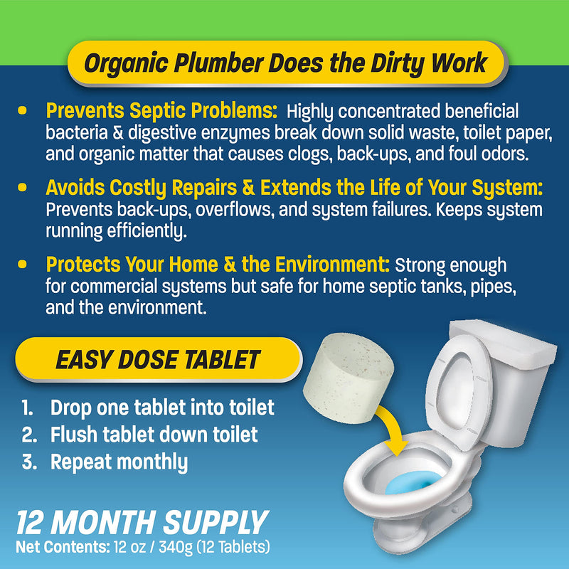 [Australia] - Septic Tank Cleaner Treatment, Bacteria x Natural Enzyme Flushable Bio Tabs, Rid Sewage Waste & Clean Field System, 1 Year of Tablets 