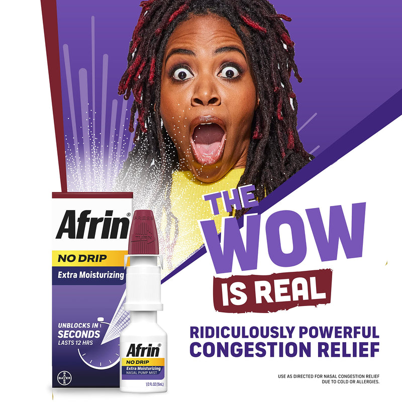 [Australia] - Afrin No Drip Extra Moisturizing Pump Nasal Mist Twin Pack, - Nasal Relief Spray For Nose Congestion and Nasal Relief, 1 Fluid Ounce Total (0.5 FL OZ Bottles) (Packaging May Vary) Medication 