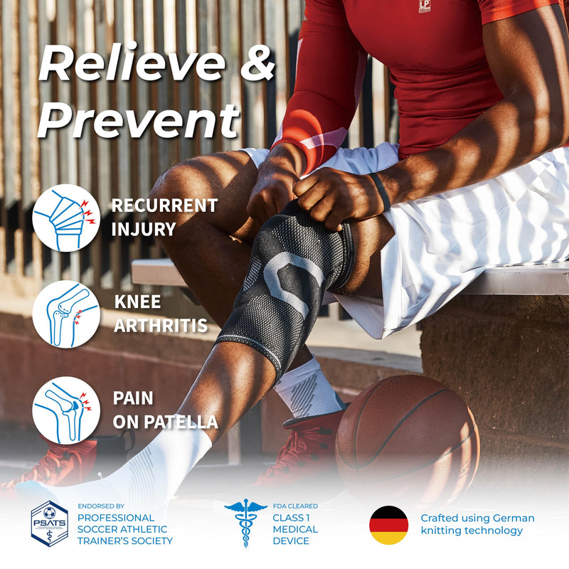 LP 170XT Compression Knee Sleeve with Silicone Pad & Bilateral Stays – Breathable Knee Support for Enhanced Sports Performance in Running, Basketball, Soccer, Tennis, Gym Workouts, Hiking – Optimal Joint Stability for Active Athletes (Black, Extra Larg...