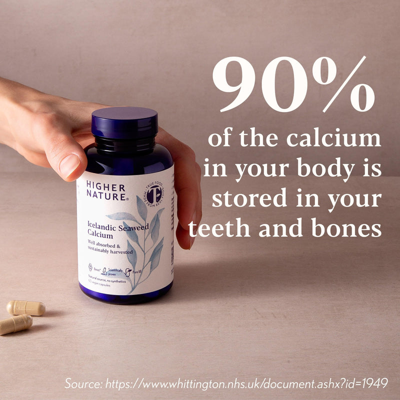 Higher Nature Icelandic Seaweed Calcium - True Food® - 260mg Natural Source - Clinically Proven Calcium Supplement, Dairy Free - Supports Bones, Teeth & Digestive Enzyme Function - 60 Capsules