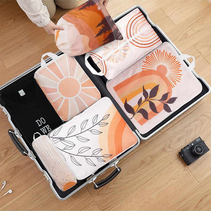 Compression Packing Cubes for Suitcases, 6 Set Bohemia Luggage Organizer, Lightweight Waterproof Expandable/Compression Bags Smell Proof Travel Packing Cubes for Suitcases Set of 6