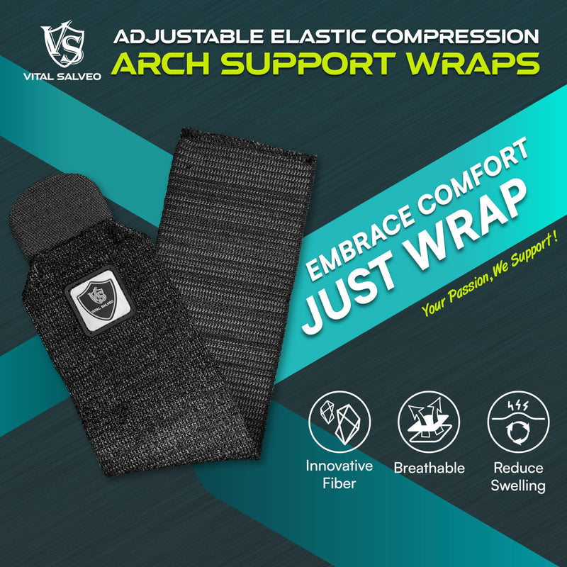 Vital Salveo- Adjustable Brace Arch Support Straps, PlantarFasciitis, for Men Women, Running, Soccer, Football, Workout (Pair) /3"* 11.5" Arch 3"*11.5"(Pair)