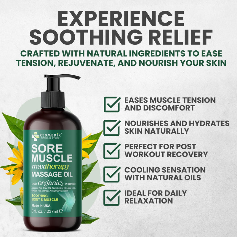 [Australia] - Sore Muscle Massage Oil for Massage Therapy with Arnica, Eucalyptus & Tea Tree Oil Blend for Deep Muscle Relief, Recovery, Softens Skin & Anti-Cellulite Massage for Professional & Home Use. Arnica & Eucalyptus 8 Fl Oz (Pack of 1) 