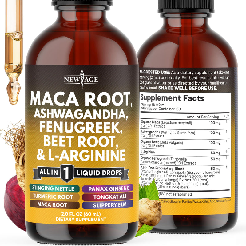 [Australia] - Organic Maca Root Liquid Drops with Ashwagandha, Nettle, Fenugreek, Beet Root and L-Arginine Liquid Multivitamin for Women and Men (1) 2 Fl Oz (Pack of 1) 