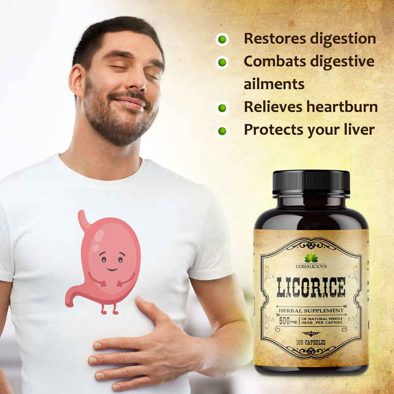 [Australia] - Licorice Root Extract - Glycyrrhiza Glabra - Organic Herbal Supplement for Digestion Restore Respiratory Health Fatigue & Immunity Support DGL Tablets Gluten Free - 100 Capsules 