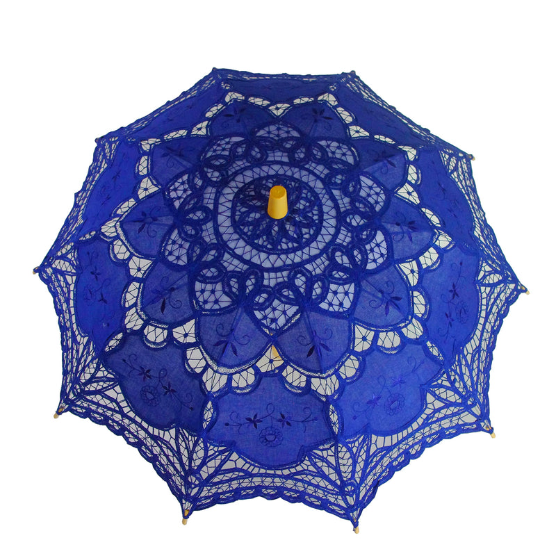 Lace Parasol Umbrella Wedding Cotton Fashion Wooden Handle Decoration Umbrella Photo Lady Costume Adult Size (royal blue) royal blue