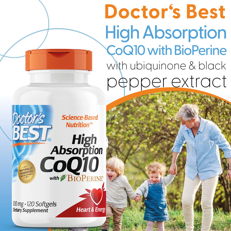 Doctor's Best, High Absorption CoQ10 with BioPerine, 100 mg, 120 Soft Capsules, Vegetable, Coenzyme Q10, Gluten Free, Non-GMO 120 Capsules