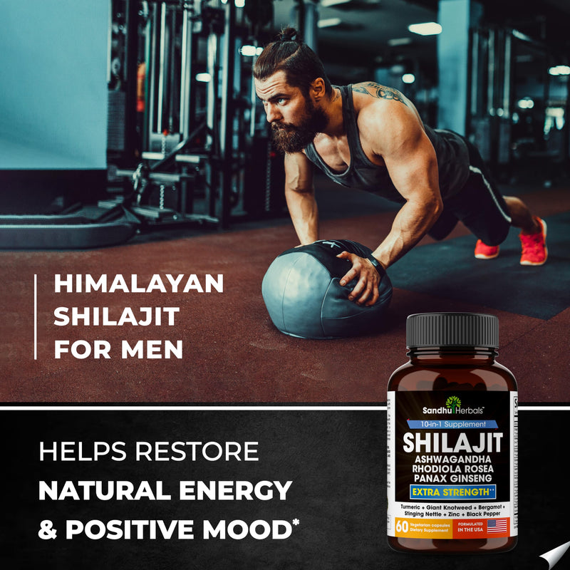 [Australia] - Sandhu Herbals Shilajit Pure Himalayan 18000mg, 60 capsules with Ashwagandha 2000mg, Rhodiola Rosea 1000mg, Panax Ginseng 1500mg, Stinging Nettle 100mg supplement for men | Made in USA 60 Count (Pack of 1) 